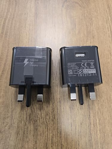 2x Black USB Fast Charging UK Wall Mains Plug Adapter with Foldable Pin, Compatible with Mobile Phones and Tablets
