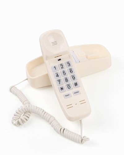 FESTRING Wandtelefon Design Festnetztelefon mit schnurgebunden, lauter Lautstärke, blinkendem Licht und großer Taste, Schreibtisch und an der Wand montiertes Vintage-Telefon für Zuhause (beige)