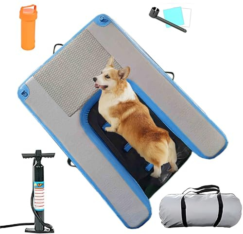 ERRULAN Hunderampe Aufblasbare Hunde Aufblasbare Hunde Wasserrampe, Hundeboot Schwimmende Rutschfestes Eva für Kleine/mittelgroße/große Hunde, Pannensichere Aufblasbare Treppe Hunde(Blue)
