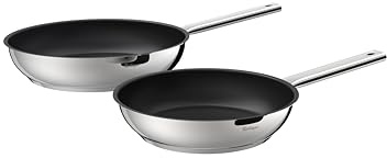 Rostique 24 cm and 28 cm Stainless Steel Non-Stick Pan, Suitable for All Cooking Hobs, Including Gas and Induction
