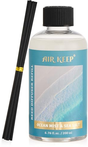 Airkeep Raumduft Nachfüller 200ml mit Duftstäbchen - Ocean Mist& Sea Salt Nachfüllflasche für Stäbchen Diffuser - Langanhaltender Lufterfrischer für Zuhause, Bad und Wohnung