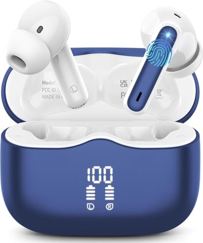 Wireless Earbuds, Bluetooth 5.4 Headphones in Ear 3D Bass Stereo, 40H Wireless Earphones with 4 ENC Noise Cancelling Mic, IP7 Waterproof Bluetooth Earbuds, AI-Enhanced Calls for Android iOS, Navy