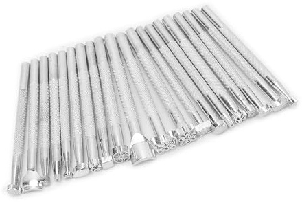 CHICIRIS Premium -Qualität Lederstempel Stempel Werkzeug Set 20pcs Multi -Shape Stempelstempel für Lederkunsthandwerk Arbeit Lederbeutel Brieftaschen für Lederhandwerksliebhaber
