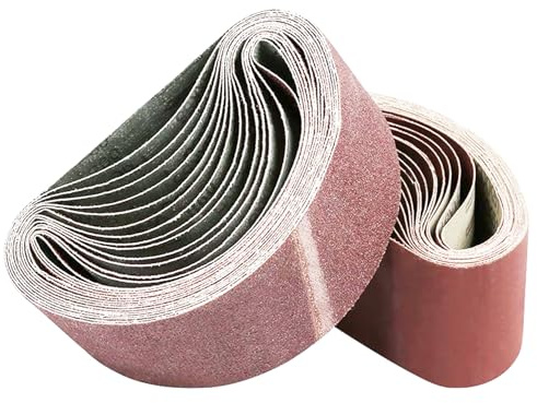 Zelihrdu 15 Piezas Bandas de Lija 75 x 533 mm Juego, Accesorios para Lijadoras de Banda Abrasiva 80/120/150/240/400 Mix Grano para Metal, Madera, Quitar el Polvo, Pintura y Pulir