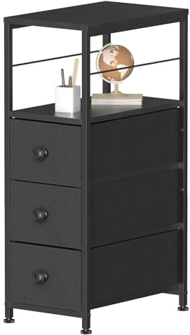 CADUKE Kommode mit 3 Stoff Fächer, Schubladenschrank mit Knauf, Schwarz Stoffkommode für Schlafzimmer, Badezimmer, kleine Räume, Wäsche, Schrank