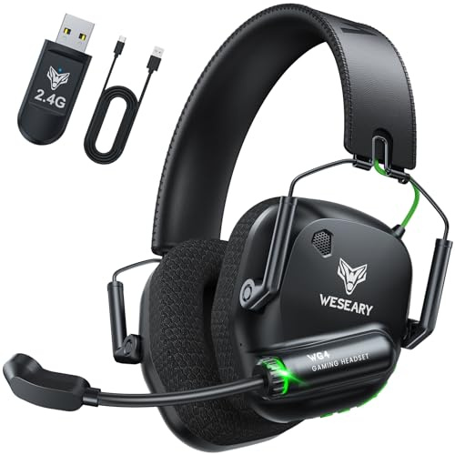 WESEARY WG4 Wireless Gaming Headset with Mic for PS5 PS4 PC Switch Mac | 2.4GHz & Bluetooth, 45H Battery, Surround Sound, ≤20ms Low Latency, Noise-Cancelling Microphone, Foldable