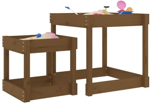 Tavoli Sabbiere 2 pz Marrone Ambra in Legno Massello di Pino,Giochi e giocattoli,Attrezzatura gioco per esterni-825054