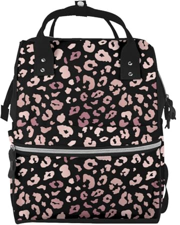 Nevjipu Borsa per pannolini per bambini, alla moda, con stampa leopardata color oro rosa lucido, borsa tattica alla moda per neonati, zaino tattico alla moda, per viaggi, escursionismo, per