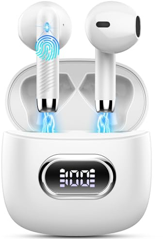 Wireless Earbuds, NEW Mini Bluetooth 5.4 Headphones In Ear with Deep Bass | 4 ENC Mics for Clear Calls, 42H, 3g Lightweight Ear Buds, LED Display/USB-C/IP7 Earphones for Sport, Android iOS, Drsaec