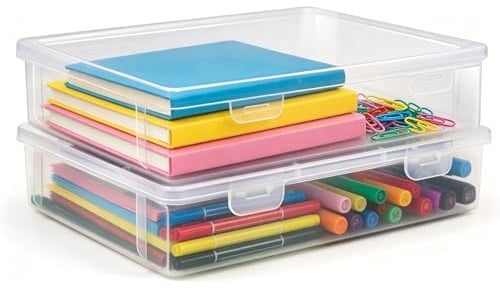Generisch Aufbewahrungsbox A4 2 Stück – Transparente Kunststoffbox mit Deckel, Aufbewahrungsbox Flach Stapelbar für Dokumente, Akten, Fotos & Büro Organisation
