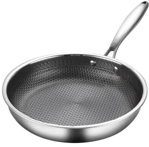 Zerodeko Honeycomb Stainless Steel Skillet with Single-Coat Non-Stick and Smooth Finish, 24Cm Frying Pan for Stove Top, Designed for Frying Eggs, Steaks, and More