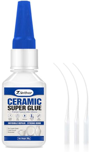 Ceramic Super Glue 30g, Clear Strong Ceramic Glue with 3 Precision Tips | Fast Curing Waterproof CA Adhesive for Porcelain, Pottery, Vase, Mug, Plate and DIY Crafts