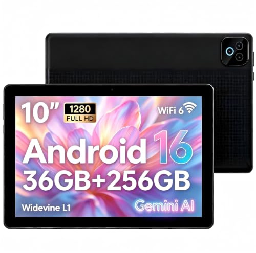 TT.KIDS Tablet Android 16, 10 inch Tablets, Octa-Core Processor, 36GB RAM 256GB ROM (1TB TF Expand), 5MP+8MP Dual Camera, 5G WiFi 6, Bluetooth 5.4, 6000mAh, Dual Speaker Black