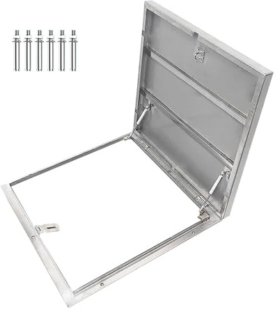 Stölddörr i rostfritt stål med hydrauliska stavar – rymd lucklock för takunderhåll, perfekt för hem och kommersiella byggnader (50 x 65 cm)
