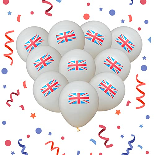 SHATCHI 30,5 cm große weiße Luftballons mit Union Jack-Flagge als Dekoration für Landpartys und Partys, Multi, 15pcs