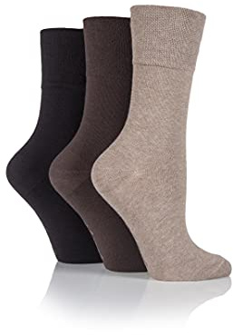 IOMI SOCKSHOP Footnurse Ladies’ Gentle Grip Diabetic Socks Plain Seamless Socks with Wide Fit Cuffs for Comfort Size 4-8 3 Pairs