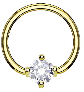 beyoutifulthings Ring ZIRKONIA Brustwarzen-Piercing Intim-Piercing Brust-Piercing Nippel-Piercing Edelstahl Gold Clear Stab 1,2mm Ring 10mm