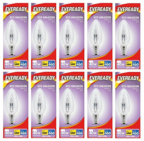 10 x Pifco Halogen Clear Candle Light Bulb E14 Energy Saver 40W Warm White