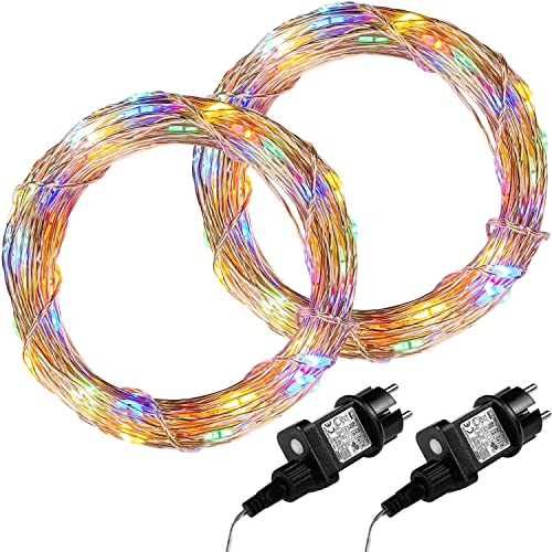 VOLTRONIC LED Lichterdraht, innen und außen, IP44, Größen- und Farbwahl, 2x 50 LEDs, bunt