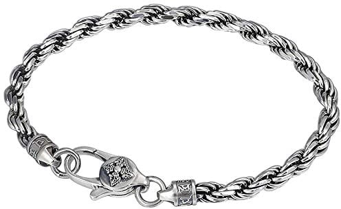 Vintage 925 Sterling Silver Twisted Rope Chain Bracelet with Six Words Mantra for Men Women 4mm 18cm
