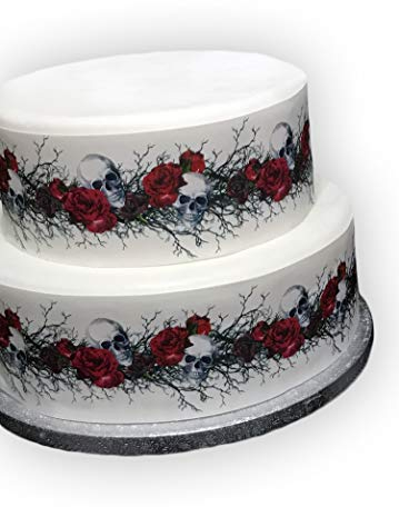Orange Trading Dartmouth LTD Halloween Skull Rose Border Edible Cake Topper Decoration - Great for larger cakes