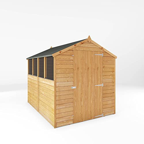 WALTONS | 8x6 Garden Shed Overlap Storage Sheds | Apex Roof | 8mm Overlap Cladding | Wood Garden Store Building | Tool Shed | Shed Felt and Fixings Included (8 x 6 Single Door with Windows)