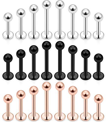 LAURITAMI 8-24stk 16G Lippenpiercing Stecker Edelstahl Lippe Tragus Helix Ring Labret Medusa Bars Stecker Piercing 6-12MM