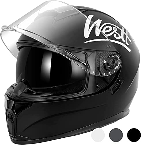 WESTT Storm X Full Face Motorcycle Motorbike helmet for Men & Women I Dirt Bike Moped Karting Helmet with Double Visor Sun Visor I Size L I Black Matt