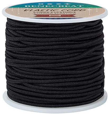 BENECREAT 2.5mm Schwarze elastische Schnur 35m/38 Yard Stretchfaden Perlenschnur Stoff Crafting String Rope für DIY Crafts Bracelets Halsketten
