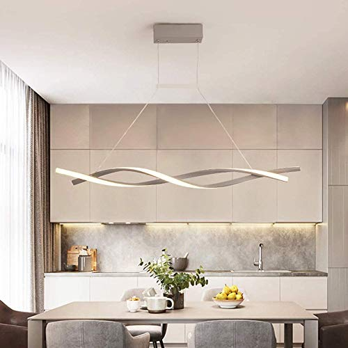 Pendelleuchte LED Esszimmer Dimmbar mit Fernbedienung, Hängelampe Modern Kreativ Spiral Design Kronleuchter Esstischlampe für Küchen insel Bar Wohnzimmer Büro Cafe Esstischlampe Lüster (Grau, 80CM)