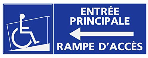 Panneau PVC Handicapé - Personne à mobilité réduite rampe d’accès entrée principale flèche gauche 18x6cm épaisseur 5mm
