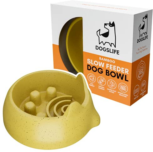 Bamboo Slow Feeder Dog Bowl | Eco-Friendly Solution To Slow Down Eating & Prevent Weight Gain, Bloating, Abdominal Pain, & Vomiting | Natural Bamboo Fibre Bowl For Puppies