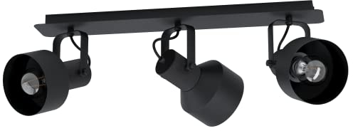 EGLO Deckenlampe Casibare, 3 flammige Deckenleuchte, Deckenstrahler aus Metall, Wohnzimmerlampe in Schwarz, Schlafzimmerlampe, Spots mit E27 Fassung