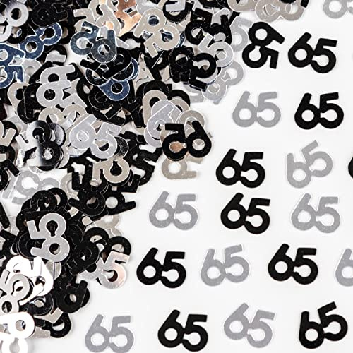 Konfetti-Folie zum 65. Geburtstag, 28 g, Schwarz/Silber, Metallic-Glitzer, Tischstreuung, Party-Dekoration