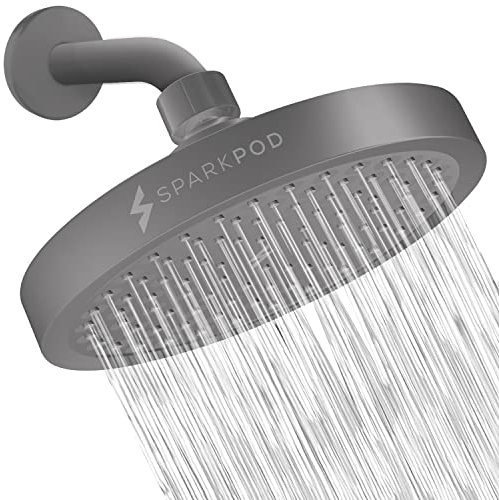 SparkPod Fixed Shower Head - High Pressure Rain - Luxury Modern Look - Easy No-Tool Installation - Perfect Adjustable Replacement for Your Bathroom Shower Heads (15 cm Round, Titanium Charcoal Grey)