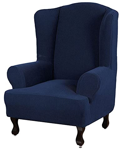 YOPOIY Wasserdichter Stretch Sessel-Überwürfe Rutschfester Kleiner Karierter Stoff Ohrensessel Überzug Super weich Ohrensessel Schonbezüge Elastisch für Kinder Haustiere -blau-