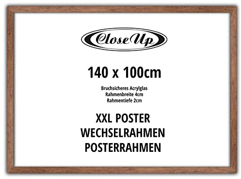 Close Up XXL Posterrahmen | 100 x 140 cm Eiche Dunkel | Für Großformatige Poster, Plakate, Kunstdrucke | aus MDF | Hoch- und Querformat
