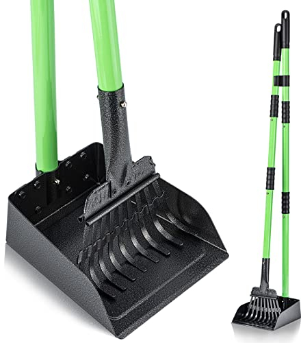 MXF Pooper Scooper, Hundekotschaufel, langer Griff, Edelstahl-Tablett und Rechen-Set für mittelgroße und kleine Hunde, strapazierfähig, Verwendung auf Gras, Schmutz oder Kies – Haustierbedarf (grün)
