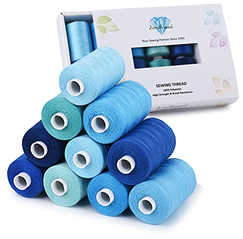 Simthread Allzweck-Nähgarn, 10 Spulen Größe 40D/2 Polyester-Nähgarn zum Nähen, Quilten und für die Nähmaschine - Praktische Polyester-Nähgarne für die Nähmaschine, je Spule 1000 Yards(Denim-Farbserie)
