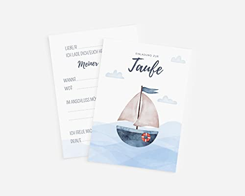 Taufe Einladungskarten Segelboot - Maritime Taufeinladung - inkl. Umschläge