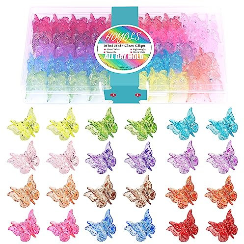 Hoyols Glitter Schmetterling Haarspangen, 90er Jahre Y2K Sparkle Zubeh?r für M?dchen Frauen Kleinkinder, niedliche kleine Kieferkrallen, verschiedene 12-Farben, 48 Pcs (Sparkle Candy)