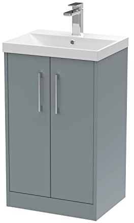 Hudson Reed JNU2301D Juno Modern Bathroom Floor Standing 2-Door Vanity with Thin-Edge Ceramic Basin, 500mm, Matt Coastal Grey