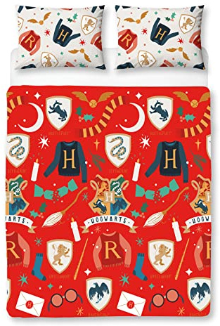 Harry Potter CHRISTMAS JOYEUX Double Duvet Cover | Reversible Two Sided Design | Kids Bedding Set Includes Matching Pillow Case