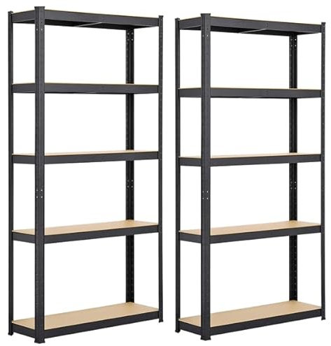 Abician Lot de 2 Étagères de Garage en Bois et Métal Étagère de Rangement à 5 Niveaux Étagère d'atelier Charge Lourde Bricolage Cuisine Grenier Magasin 180 x 90 x 30 cm