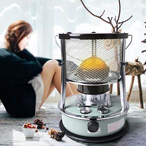 HFDASUENT Mobile à Pétrole Poêle Portable,PoêLe à PéTrole pour L'IntéRieur sans Odeur Chauffage pour Intérieur Extérieur en Acier Inoxydable avec Sac Réchaud & 10 Mèches,Vert