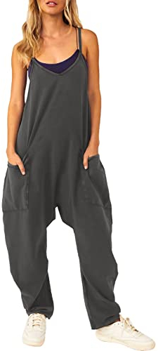 Overall Damen Sommer Baggy Jumpsuit Fã¼r Latzhose Arbeitshose Minimalistischer V-Ausschnitt Mit Taschen Arbeitslatzhose Rheinwing Jumper Einfarbiger Latzhosen Sonas Gartenhose Cider Kleidung