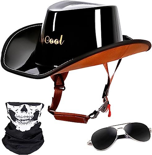 Erwachsene Halbschale Jet-Helm, Vintage Cowboyhut Helm für Adults Herren Damen, Jethelm Retro, Chopper Helm, ECE/DOT Zertifizierung Halbhelme für Scooter Cruiser Moped Biker