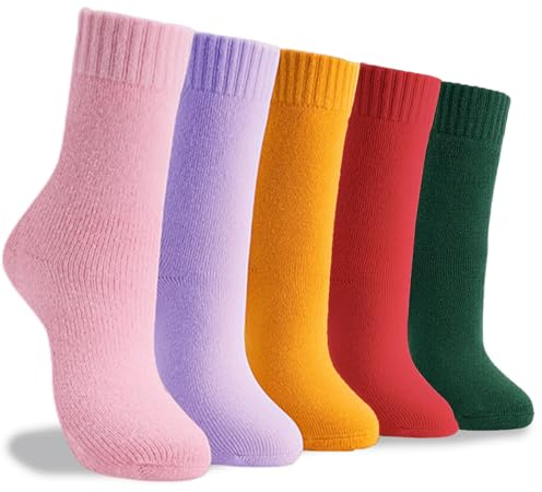 Josnown Thermosocken Damen, 5 Paar Warme und Dicke WollSocken für Damen, Einfarbig Thermo Wintersocken, Größe 35-42