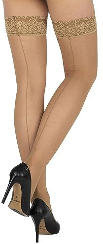 looksy Calze autoreggenti con cuciture da donna, coscia alta, 20 DEN, calze autoportanti per la sera e in stile sexy con lacci in pizzo, biancheria intima donna Tentazione, Visone, M-L