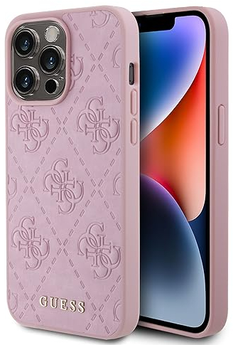 Guess GUHCP15XP4EPMP Hülle für iPhone 15 Pro Max 6.7 Rosa hardcase Leather 4G Stamped